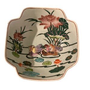 Vintage Chinese Porcelain Bowl With Lotus Flower And Mandarin Duck Design